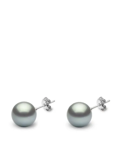 Yoko London 18kt white gold Classic 11mm grey Tahitian pearl stud earrings Silver EYG117