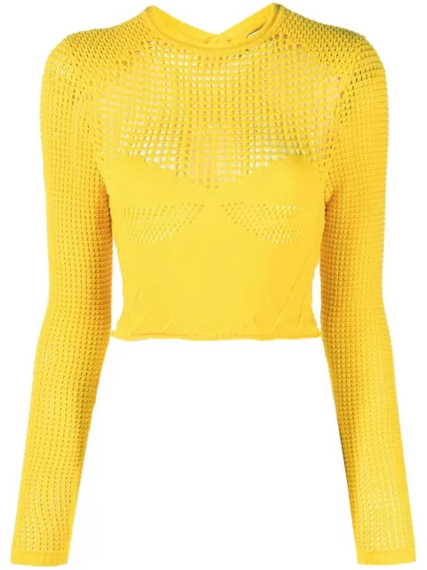 AMBUSH crochet-hearts cropped jumper Yellow BWHE019F22KNI0011800