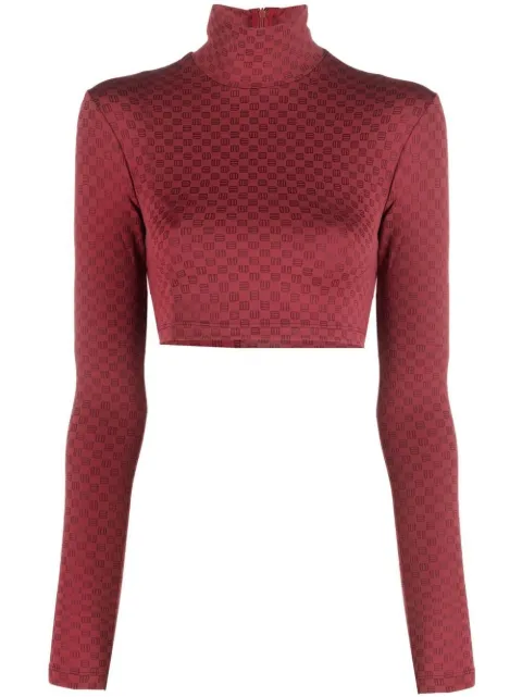 AMBUSH checkerboard print cropped long sleeve shirt Red BWAD041F22JER0012828