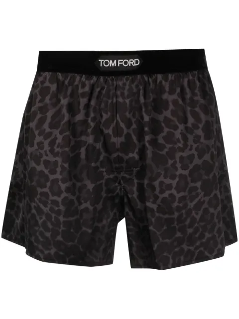 TOM FORD leopard-print silk boxers Black T4LE4131