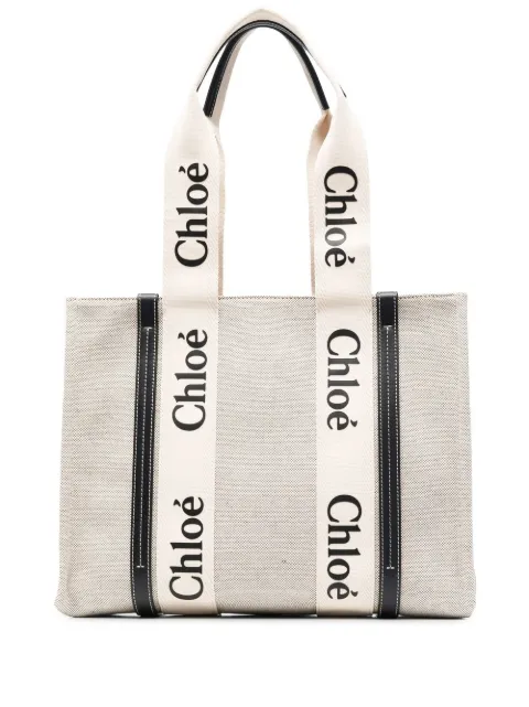 Chloé Woody logo-tape tote bag Neutrals CHC22AS383I26