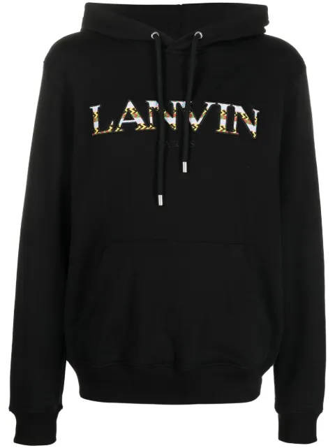Lanvin embroidered-logo pouch-pocket hoodie Black RMHO0010J209A22