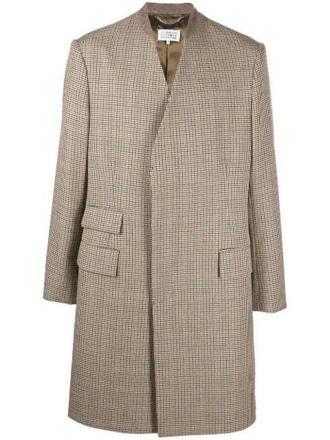Maison Margiela herringbone-pattern collarless coat Neutrals SI1AA0001S53030