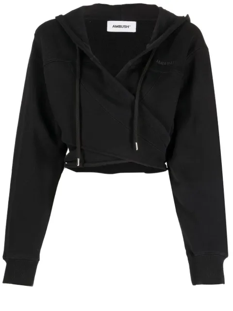 AMBUSH embroidered logo cropped hoodie Black BWBB016F22FLE001