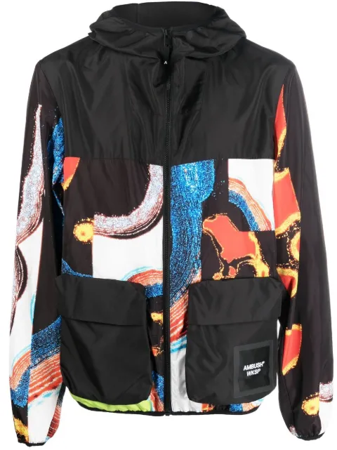 AMBUSH abstract-pattern paneled technical jacket Black BMEB011F22FAB0018410