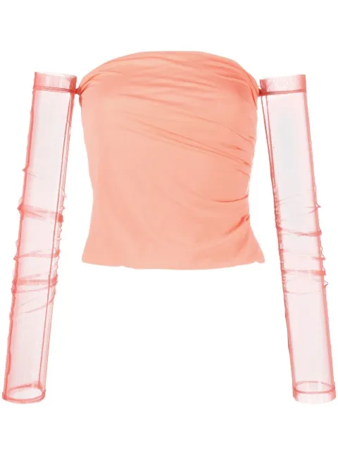 Helmut Lang sheer off-the-shoulder top Pink M04HW509