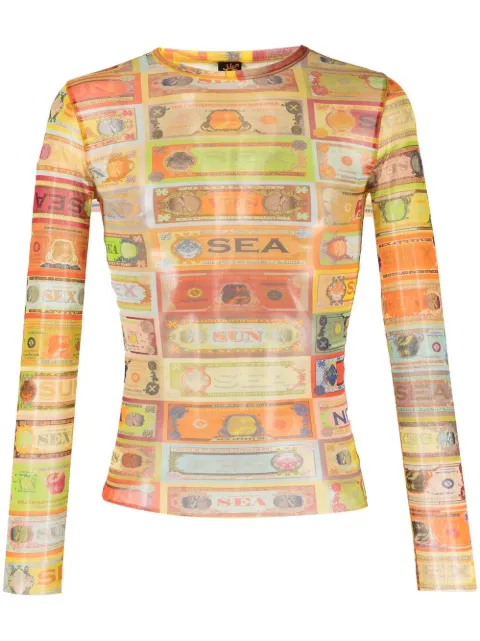 Jean Paul Gaultier Pre-Owned 2000s graphic-print semi-sheer T-shirt Yellow JPG1016PT