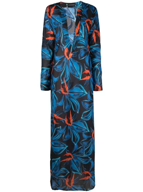 Louisa Ballou all-over abstract-print dress Black LONGCAFTAN