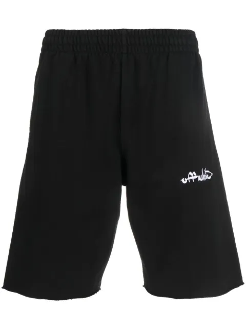 Off-White logo-print organic cotton track shorts Black OMCI006F22FLE0031001