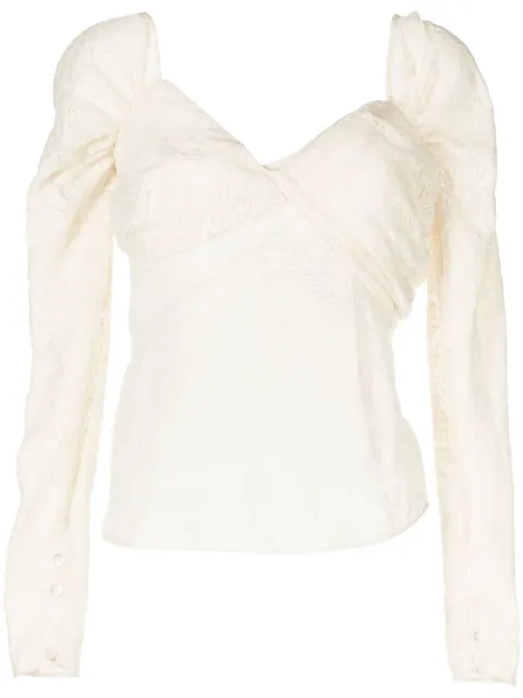 yuhan wang semi-sheer lace top White AW2200T08