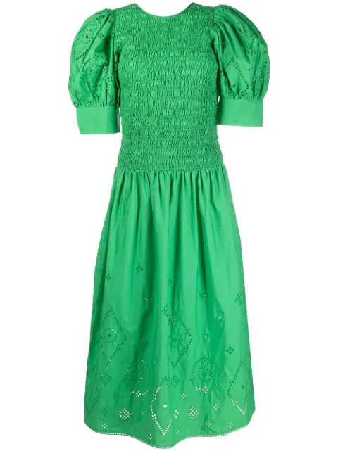 GANNI cut out-detail midi dress Green F7208