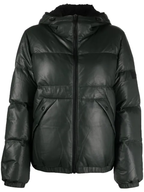 Yves Salomon shearling-trim leather down jacket Green 23WFV06160M04W