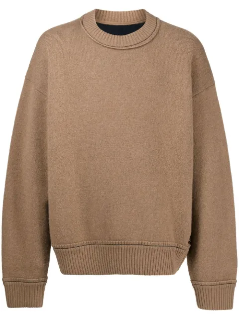 sacai crew-neck logo-plaque jumper Brown 2202860M