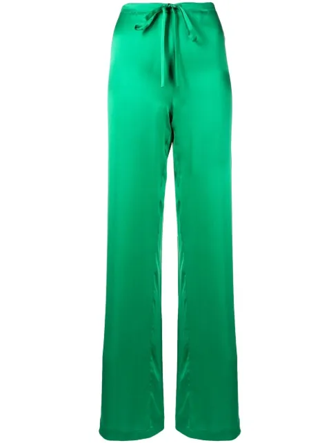 WOERA straight-leg silk trousers Green N1024
