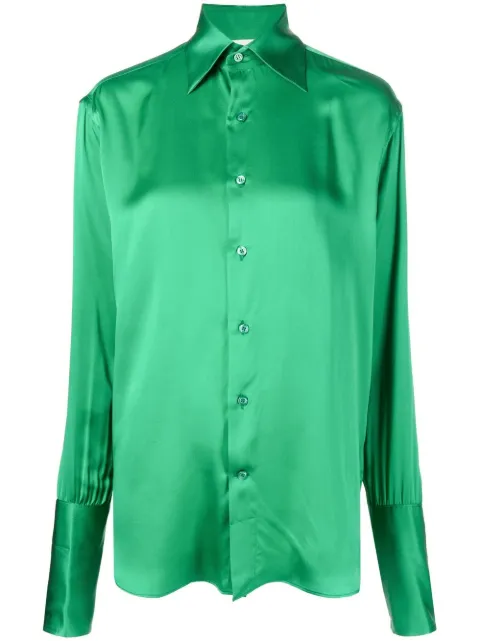 WOERA long-sleeve silk shirt Green N1009