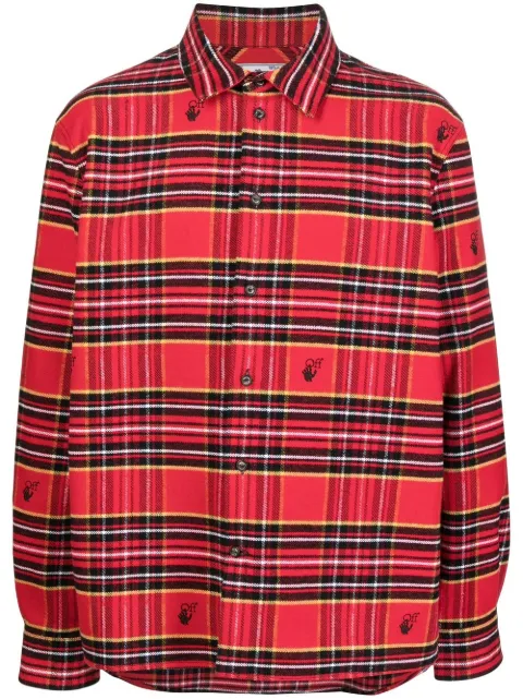 Off-White tartan-check logo-embroidered shirt Red OMGA227S22FAB0022510