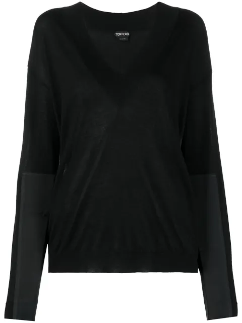 TOM FORD panelled V-neck knitted jumper Black MAK1177YAX430