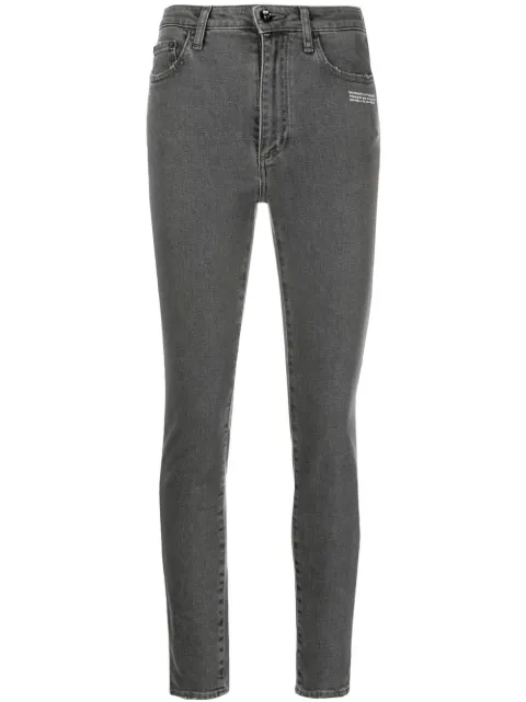 Off-White slogan-print cropped skinny jeans Grey OWYA003C99DEN0030701
