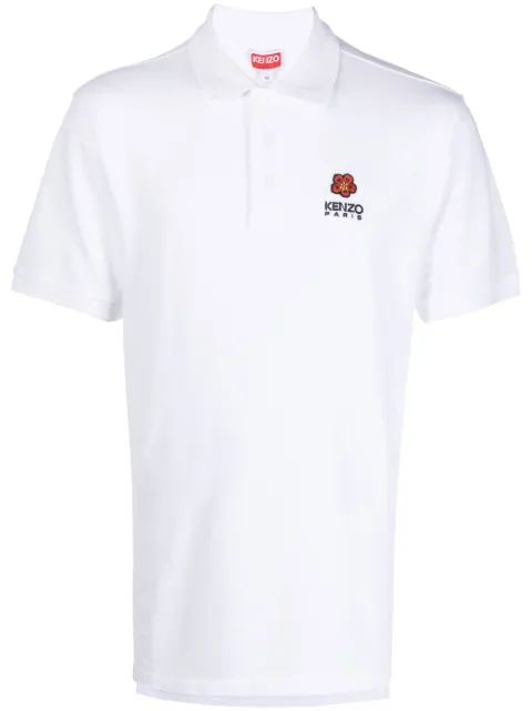 Kenzo Boky Flower embroidered polo shirt White FC65PO0024PU