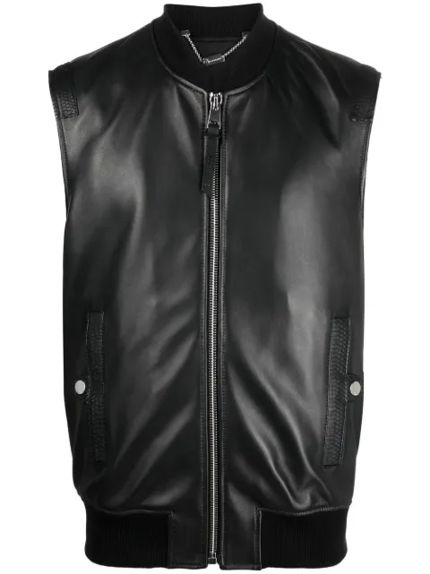 Billionaire embroidered leather vest Black WABCMLC0042BLE001N