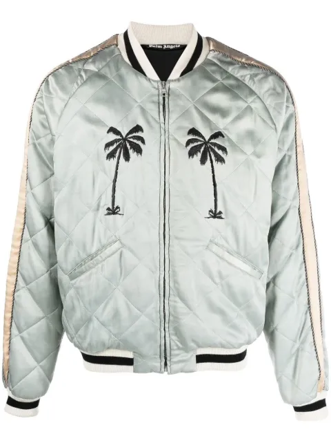 Palm Angels embroidered-motif quilted jacket Grey PMEA110F22FAB0020910