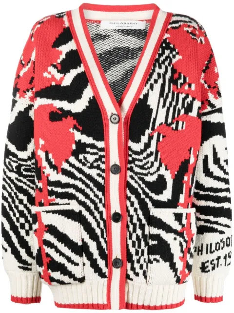 Philosophy Di Lorenzo Serafini zebra-pattern virgin wool cardigan Black A05815702