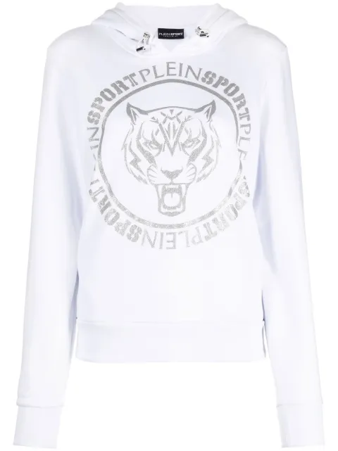 Plein Sport logo-print tiger hoodie White FABCWJB1587PJY002N