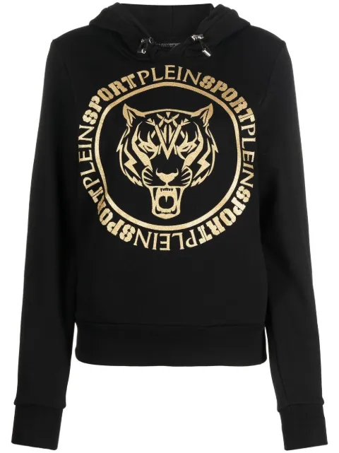 Plein Sport logo-print tiger hoodie Black FABCWJB1587PJY002N