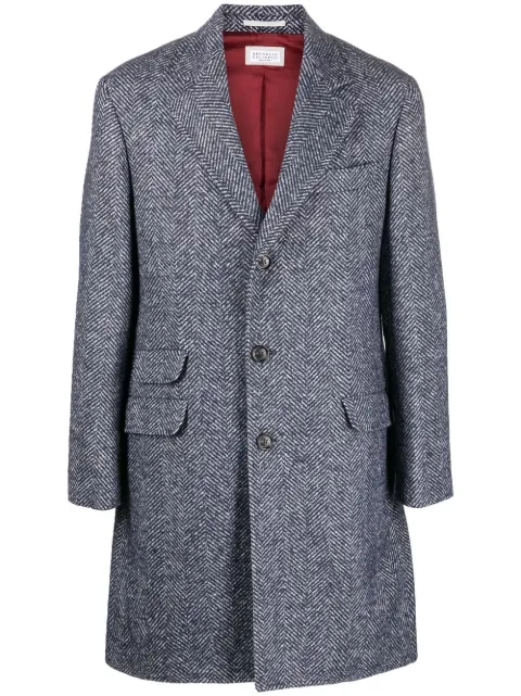 Brunello Cucinelli herringbone-pattern midi coat Blue MQ4749039C011