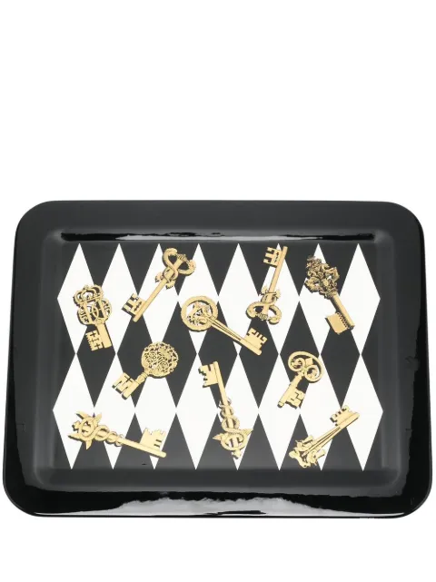 Fornasetti gold keys-print rectangular tray Black C24Z167