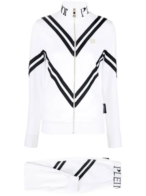 Plein Sport stripe-print zip-up tracksuit White FABCWJJ0089PTE003N