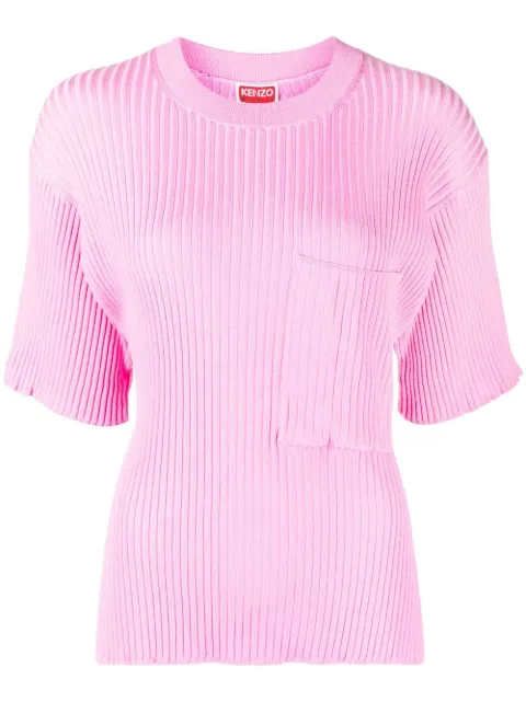 Kenzo logo-patch ribbed short-sleeve top Pink FC62PU3033AA