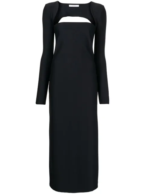 Rokh square-neck long-sleeve midi dress Black R6CA254NL