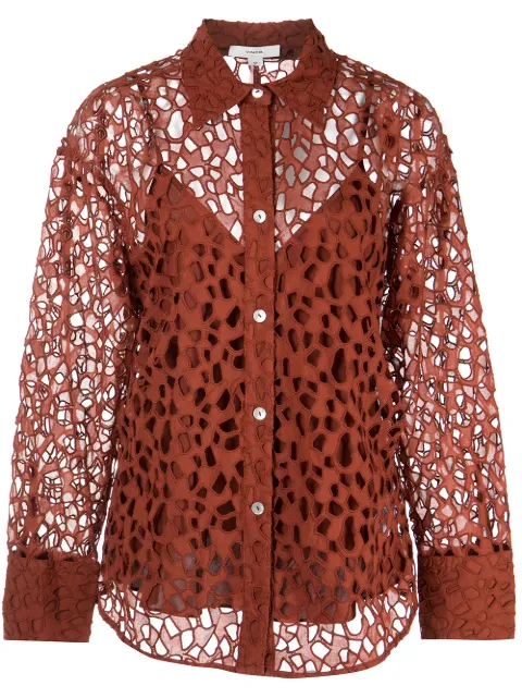 Vince lace-detail cotton blouse Brown V860112688