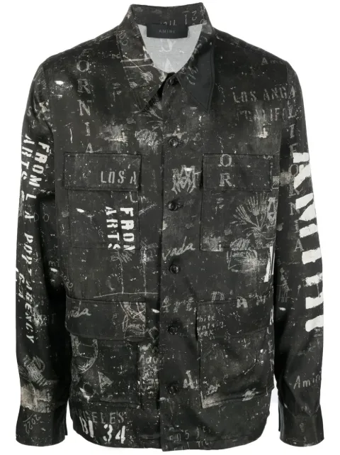 AMIRI logo-print satin shirt Black PF22MOS002