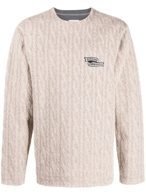 Opening Ceremony embroidered-logo cable-knit jumper Neutrals YMHE016F22JER0036101