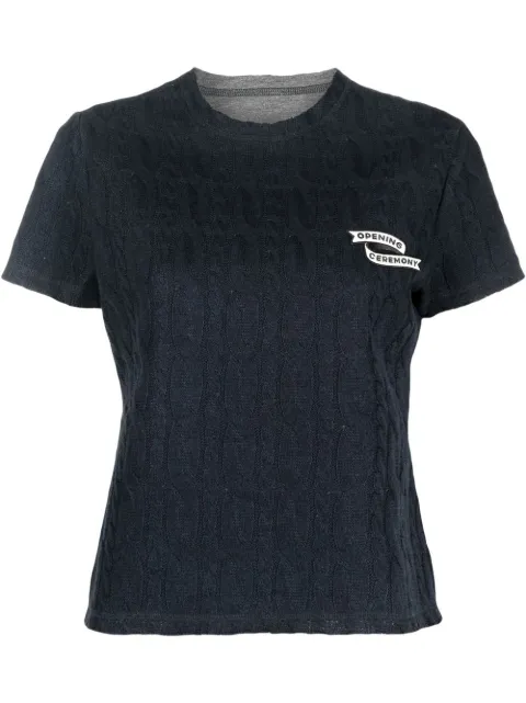 Opening Ceremony embroidered logo cable-knit T-shirt Blue YWHA007F22JER0014601