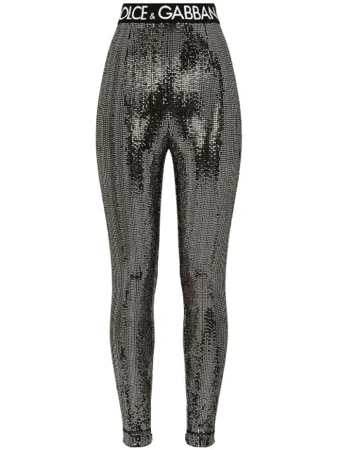 Dolce & Gabbana logo-waistband sequin-embellished leggings Silver FTCNATFUGOI