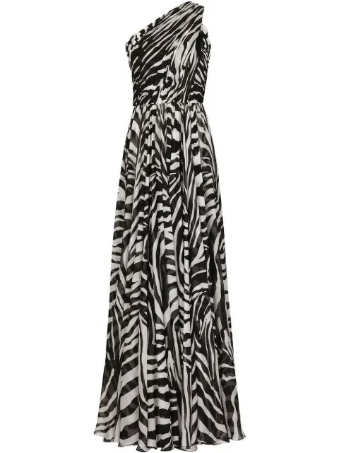 Dolce & Gabbana zebra-print one-shoulder chiffon gown Black F6AELTGDAWK