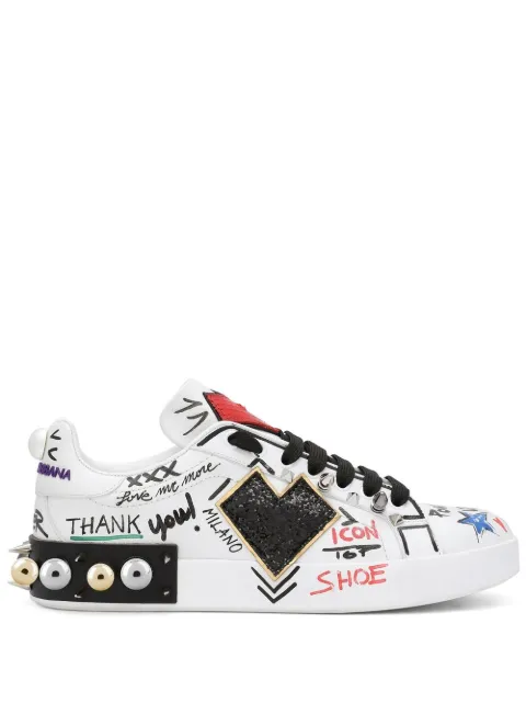 Dolce & Gabbana Portofino patch-detail calfskin sneakers White CK1544AD569