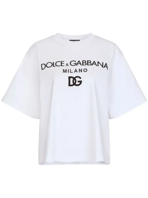 Dolce & Gabbana flocked-logo cotton T-shirt White F8O48ZG7E2I