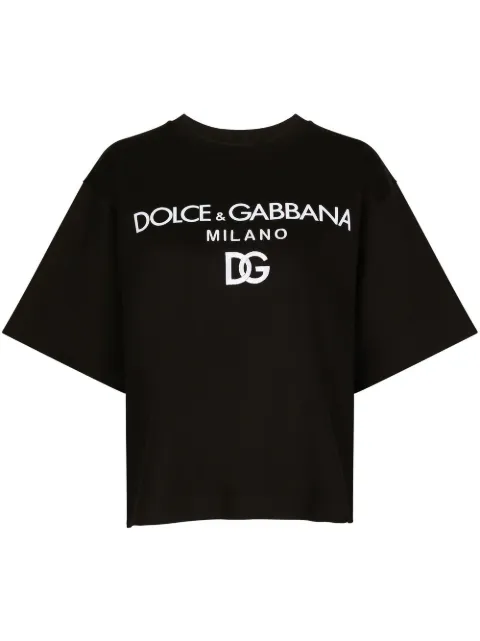 Dolce & Gabbana flocked-logo cotton T-shirt Black F8O48ZG7E2I