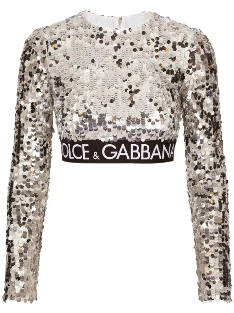 Dolce & Gabbana sequin-embellished crop top Silver F756GTFLSA8