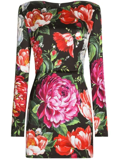 Dolce & Gabbana floral-print padded-shoulder dress Black F6AIGTFSIAY