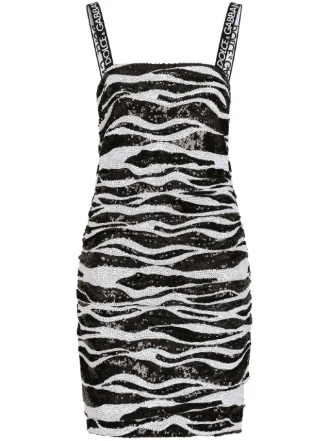 Dolce & Gabbana sequin-embellished zebra-print mini dress Black F6ACPTFLSFS