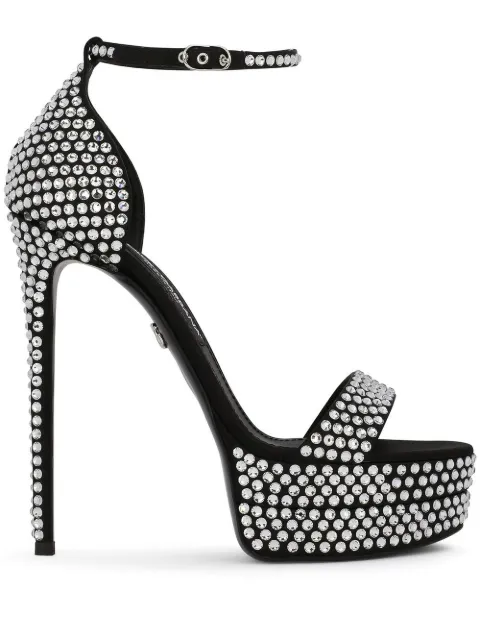 Dolce & Gabbana 145mm rhinestone-embellished platform sandals Black CR1421AD479