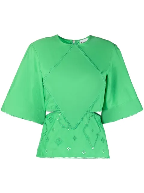 GANNI broderie anglaise T-shirt Green F7056