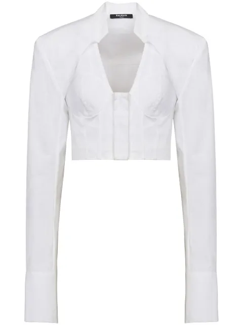 Balmain cropped cotton blouse White YF0HQ000CC52