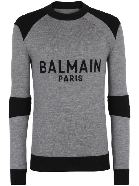 Balmain fine-knit jacquard-logo jumper Grey YH0KD085KD23