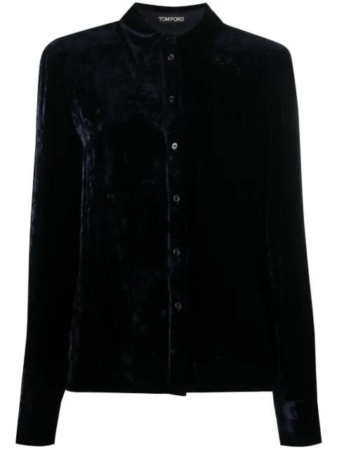 TOM FORD velvet-effect long-sleeve shirt Blue CA3215FAX951